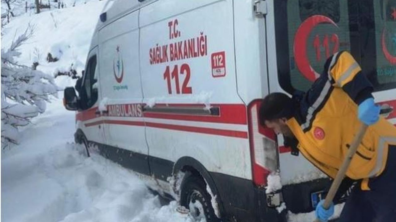 Hasta almaya giden ambulans kara saplandı