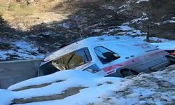 Buzlanma nedeniyle kayan ambulans şarampole düştü