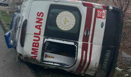 Hasta taşıyan ambulans devrildi