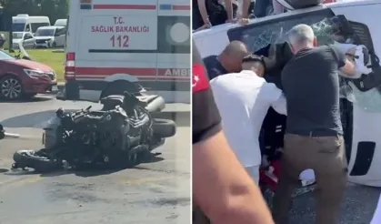 Ambulans ile motosiklet çarpıştı: Ambulans Devrildi