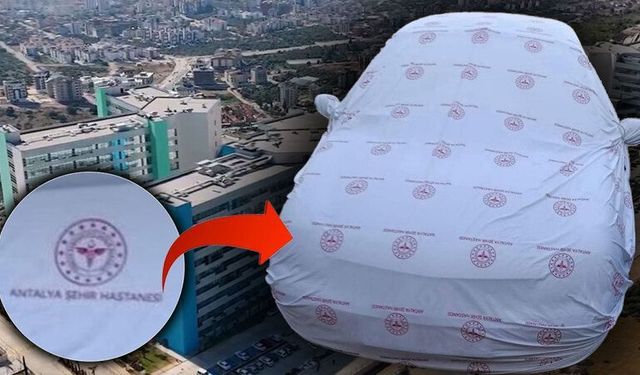 Skandal görüntü! Antalya Şehir Hastanesi’ne ait çarşaf arabaya güneşlik yapıldı!