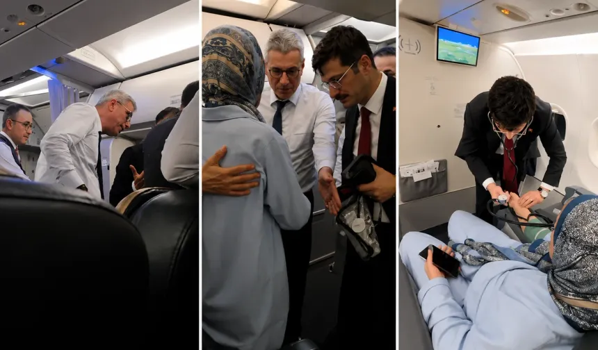 Uçakta fenalaşan yolcuya Bakan Memişoğlu ve ekibi müdahale etti